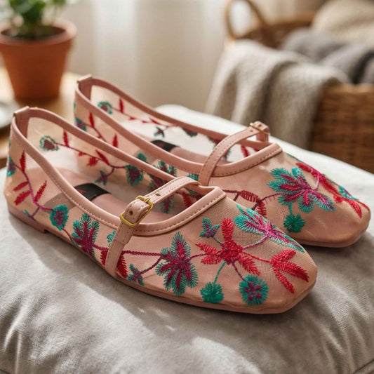 Embroidered Colorful Mesh Pumps - AECP|2150