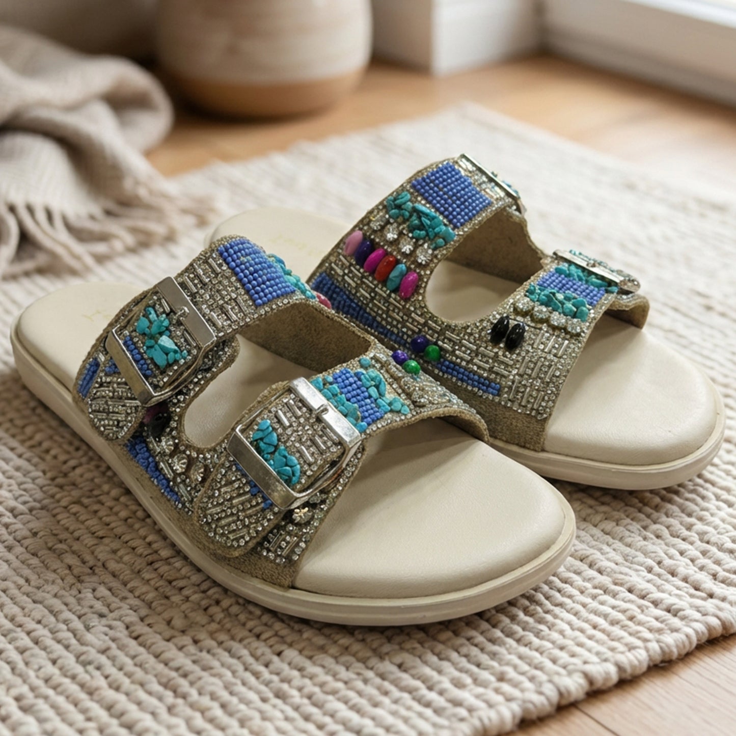 Midnight Oasis Beaded Slides - ARSP|3250