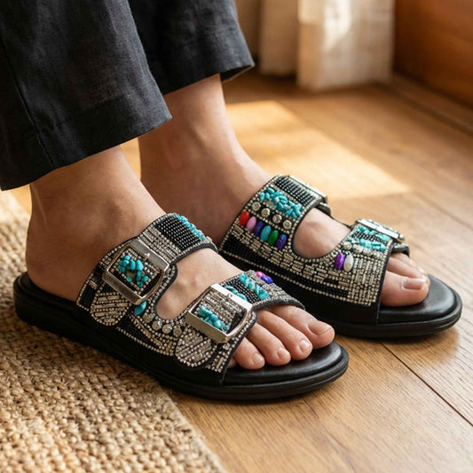 Midnight Oasis Beaded Slides - ARSP|3250