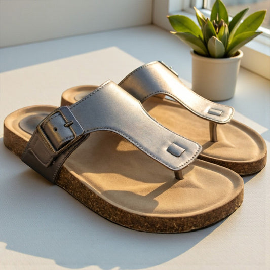 Cork Sole T-Strap Slippers - BRKNB|2800
