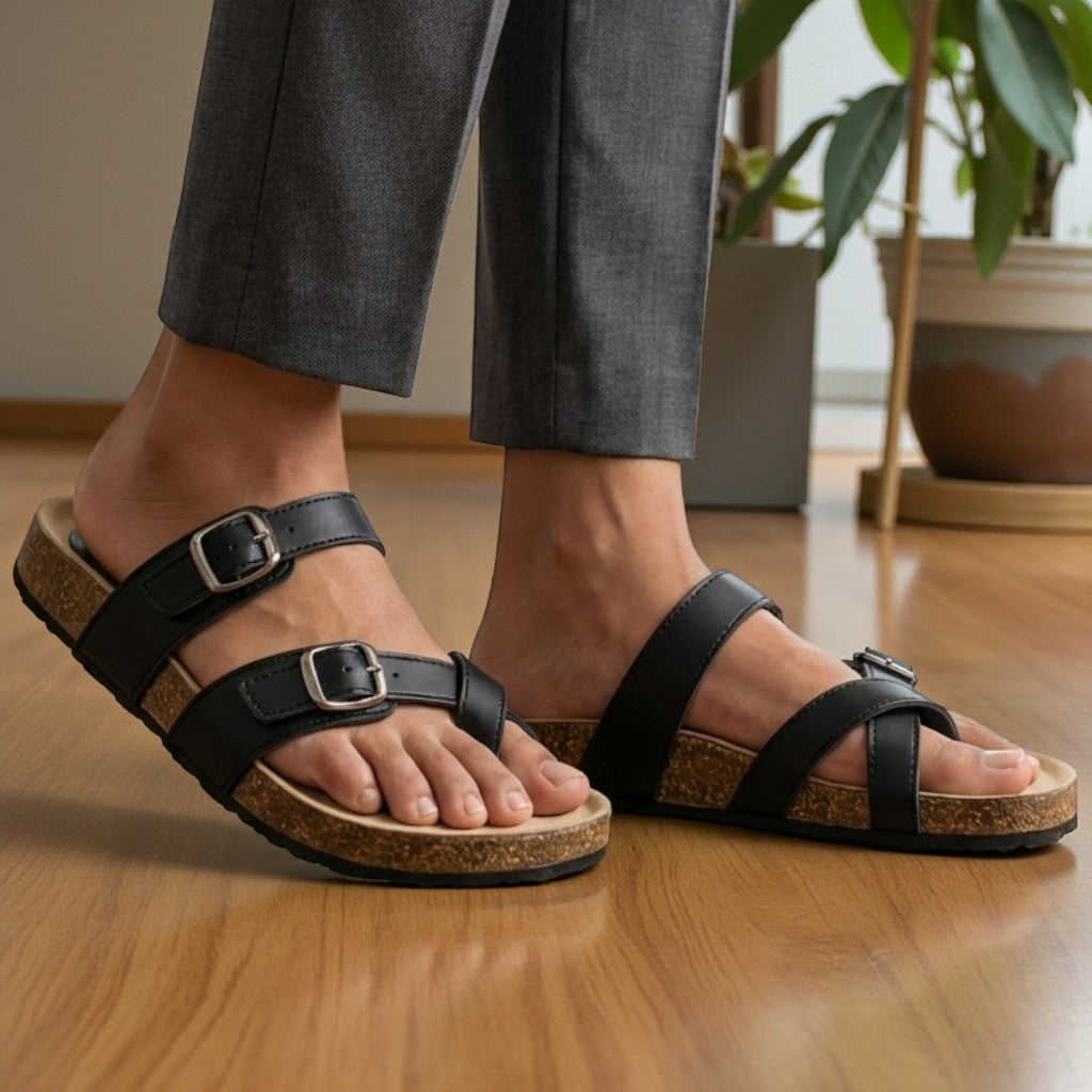 Cork Sole Toe Ring Slippers - BRKNCS|2850