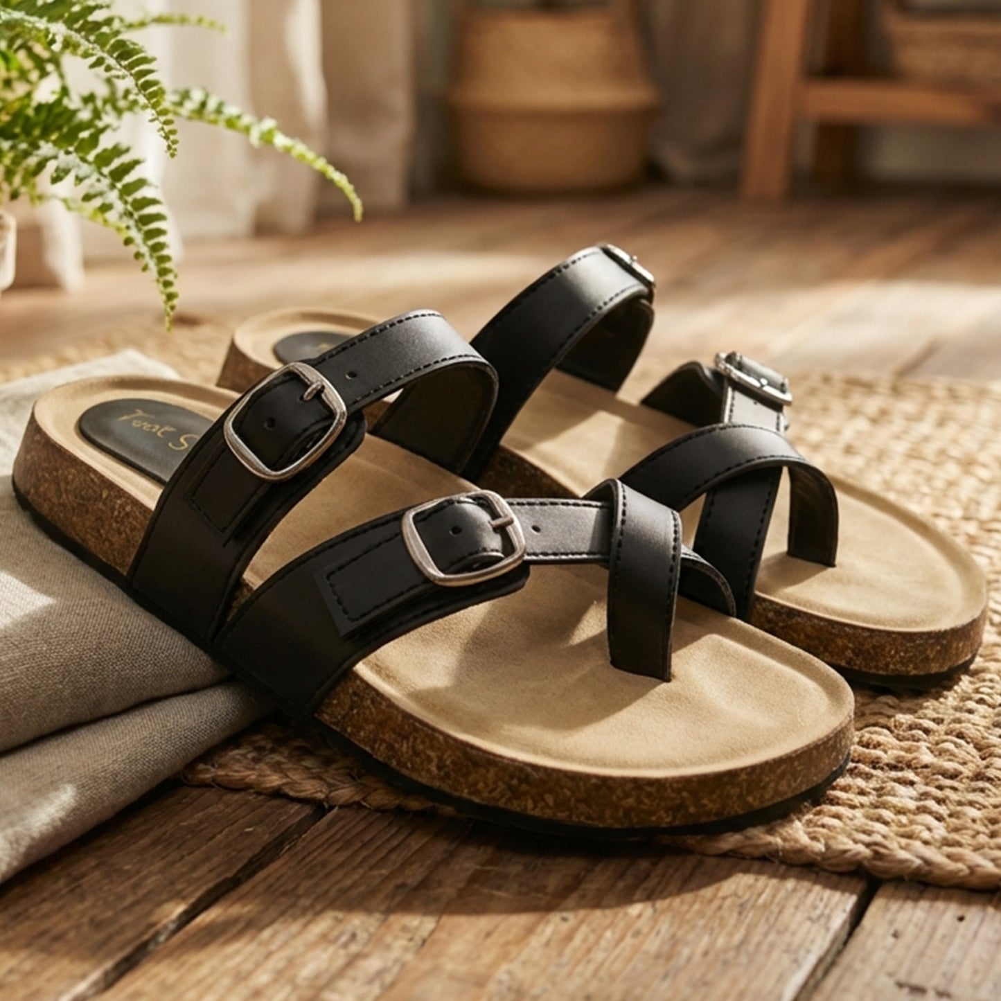 Cork Sole Toe Ring Slippers - BRKNCS|2850