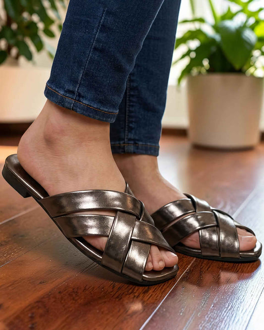 Metallic Criss-Cross Slip-on Mules - CTSF|1920