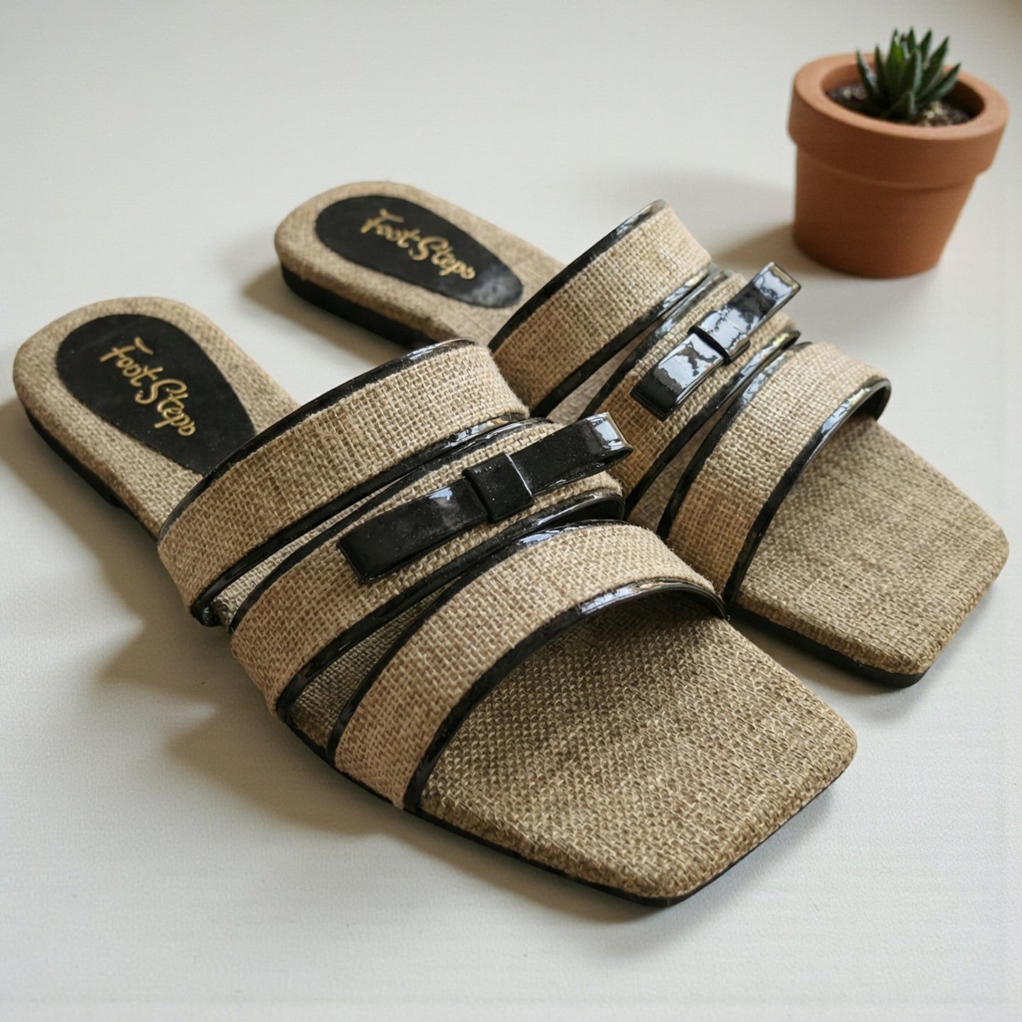 Jute Texture Flat Slides - JUTE|1780