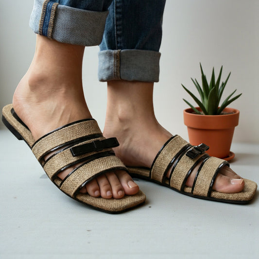 Jute Texture Flat Slides - JUTE|1780