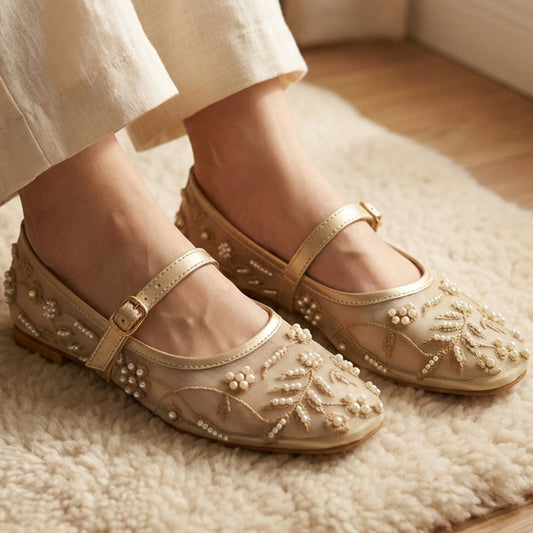 Pearl Embroidered Mesh Mary Janes - RZFP|2700