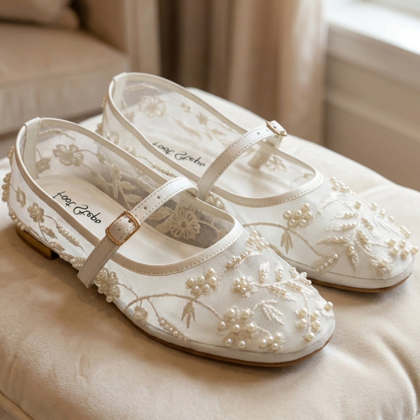 Pearl Embroidered Mesh Mary Janes - RZFP|2700