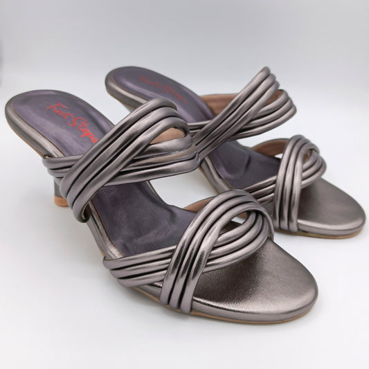 Gunmetal Cone Heels Sandals - TSDKM21650