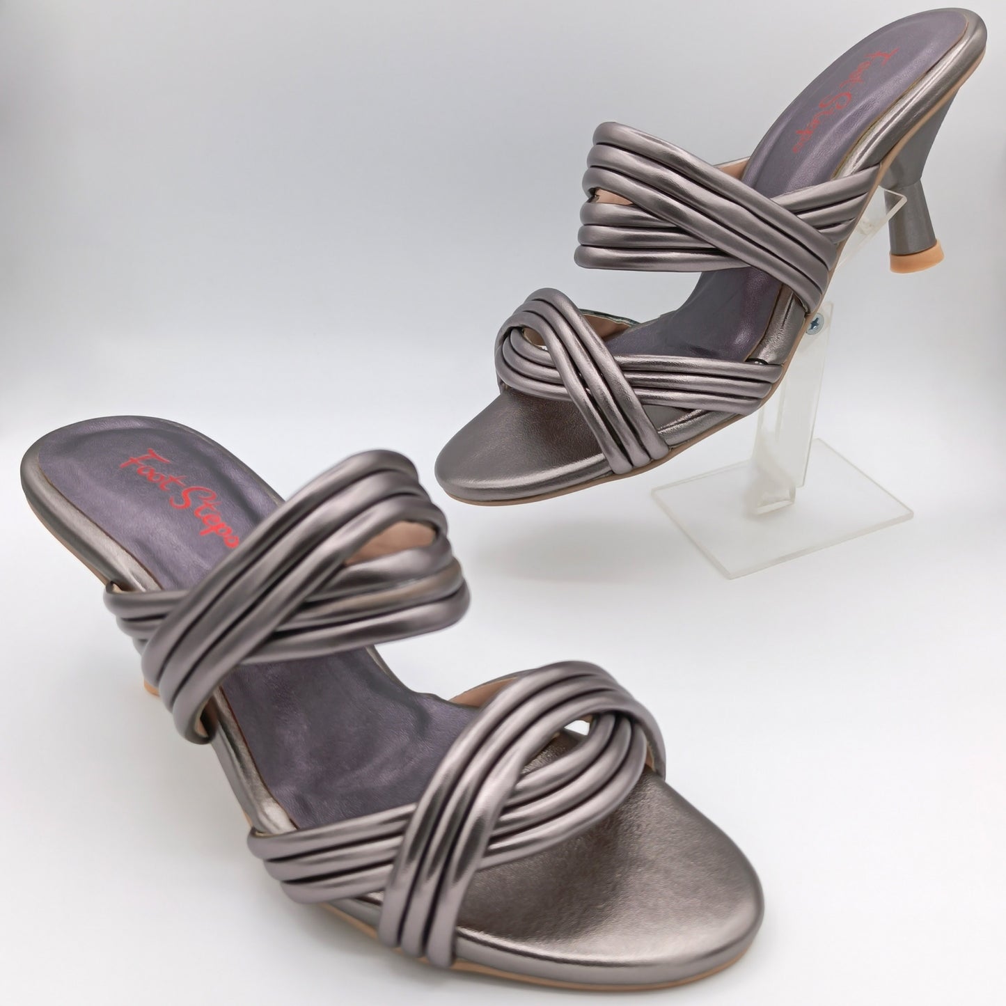 Gunmetal Cone Heels Sandals - TSDKM21650