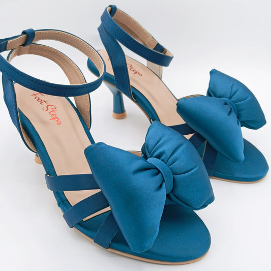 Satin Bow Sandals With Cone Heels - TSSBH21350