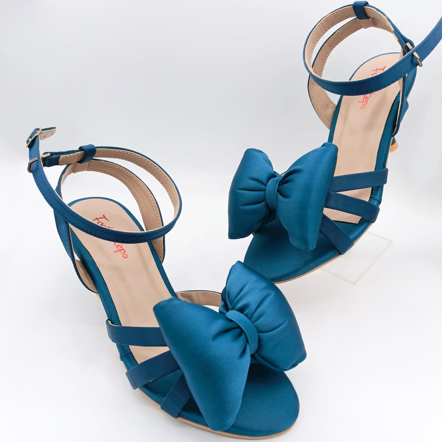 Satin Bow Sandals With Cone Heels - TSSBH21350