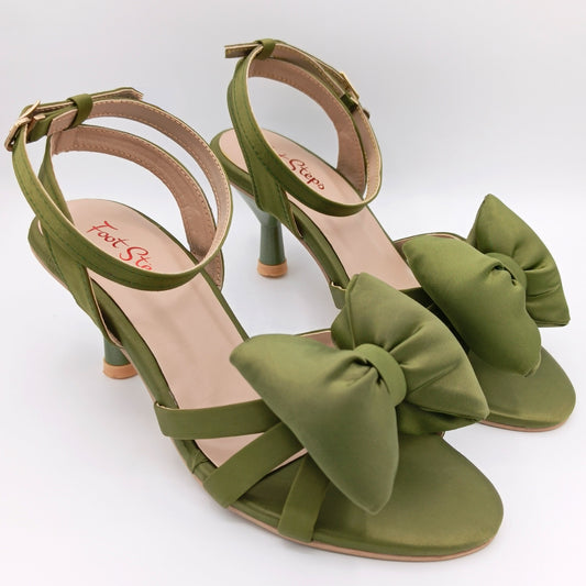 Satin Bow Sandals With Cone Heels - TSSBH21350
