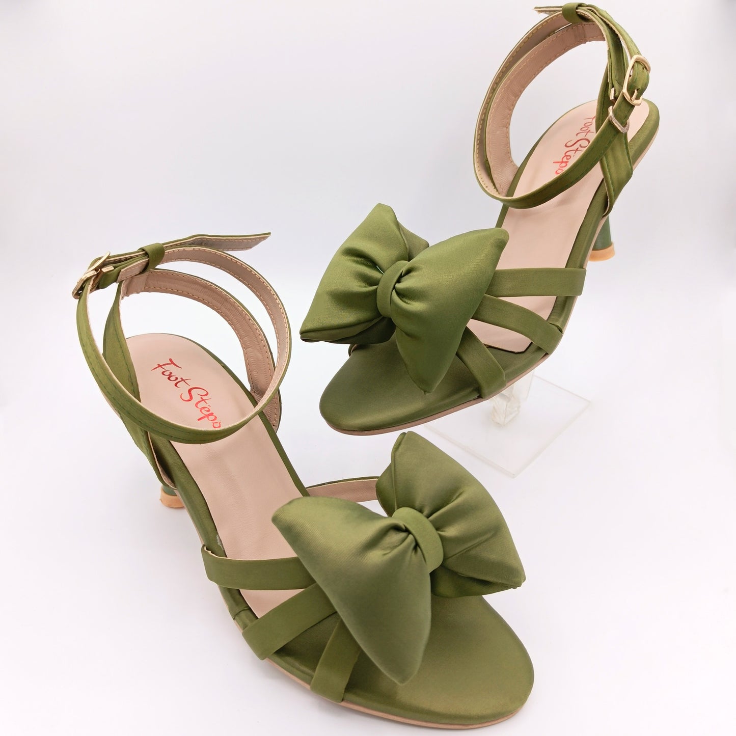 Satin Bow Sandals With Cone Heels - TSSBH21350