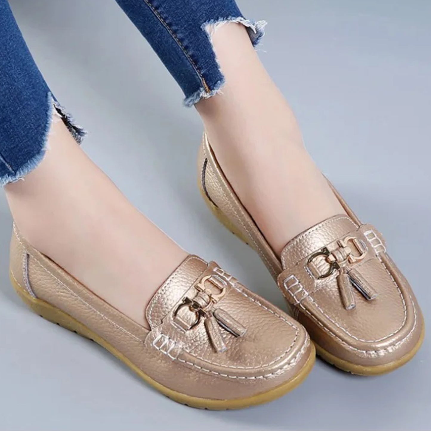 Genuine Leather Medicated Loafers For Women TB