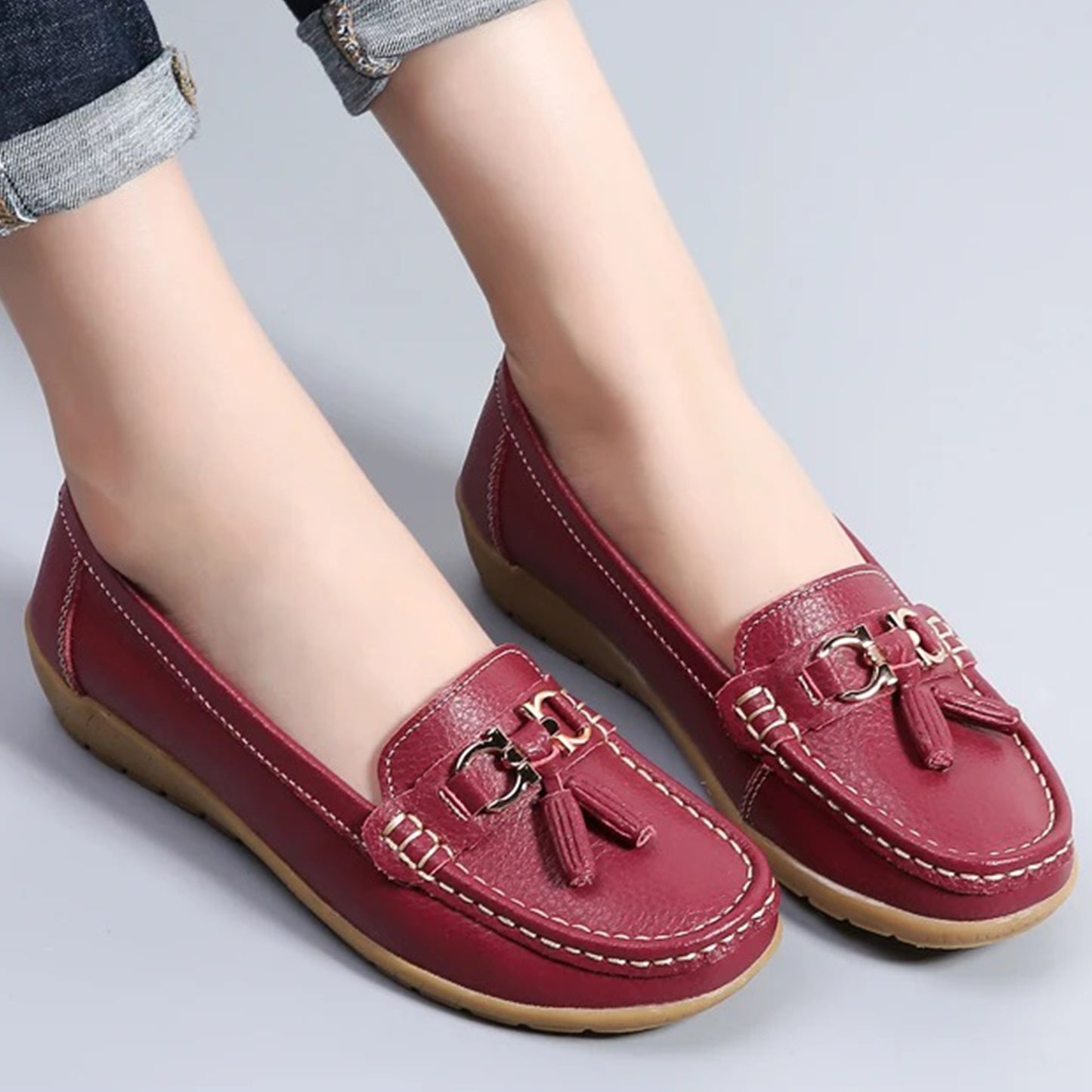 Genuine Leather Medicated Loafers For Women TB