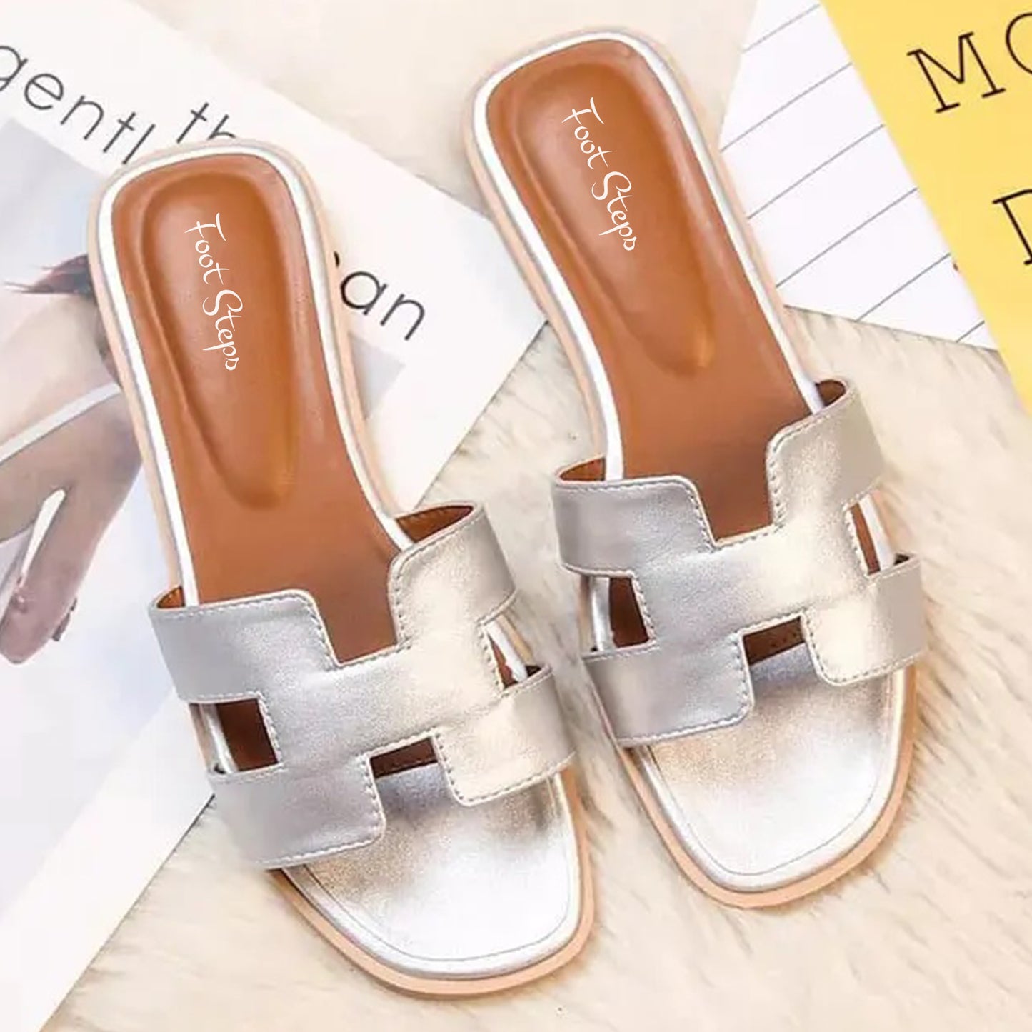 H Style Flat Slides For Women