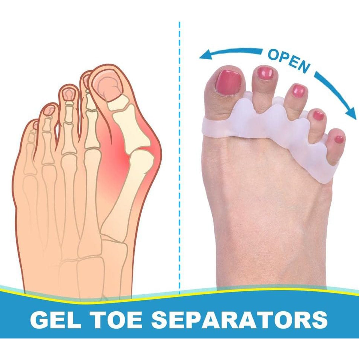 Silicone Gel Toe Separator for all foot fingers Toe Spacer and Stretcher