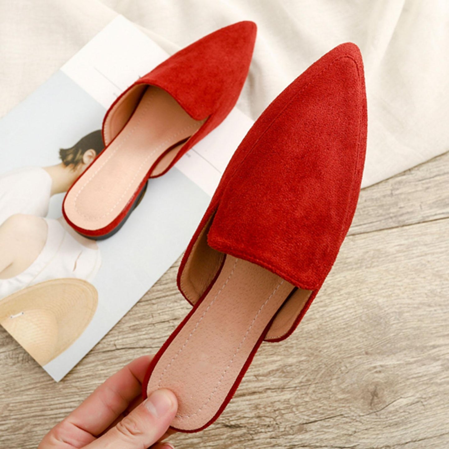 Back Open Soft Velvet Mules Ladies Shoes