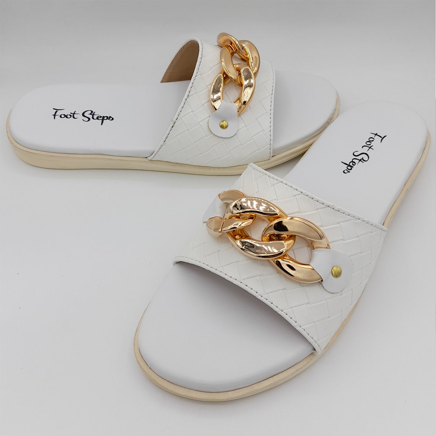 Gold Chain Buckle Slippers For Women
