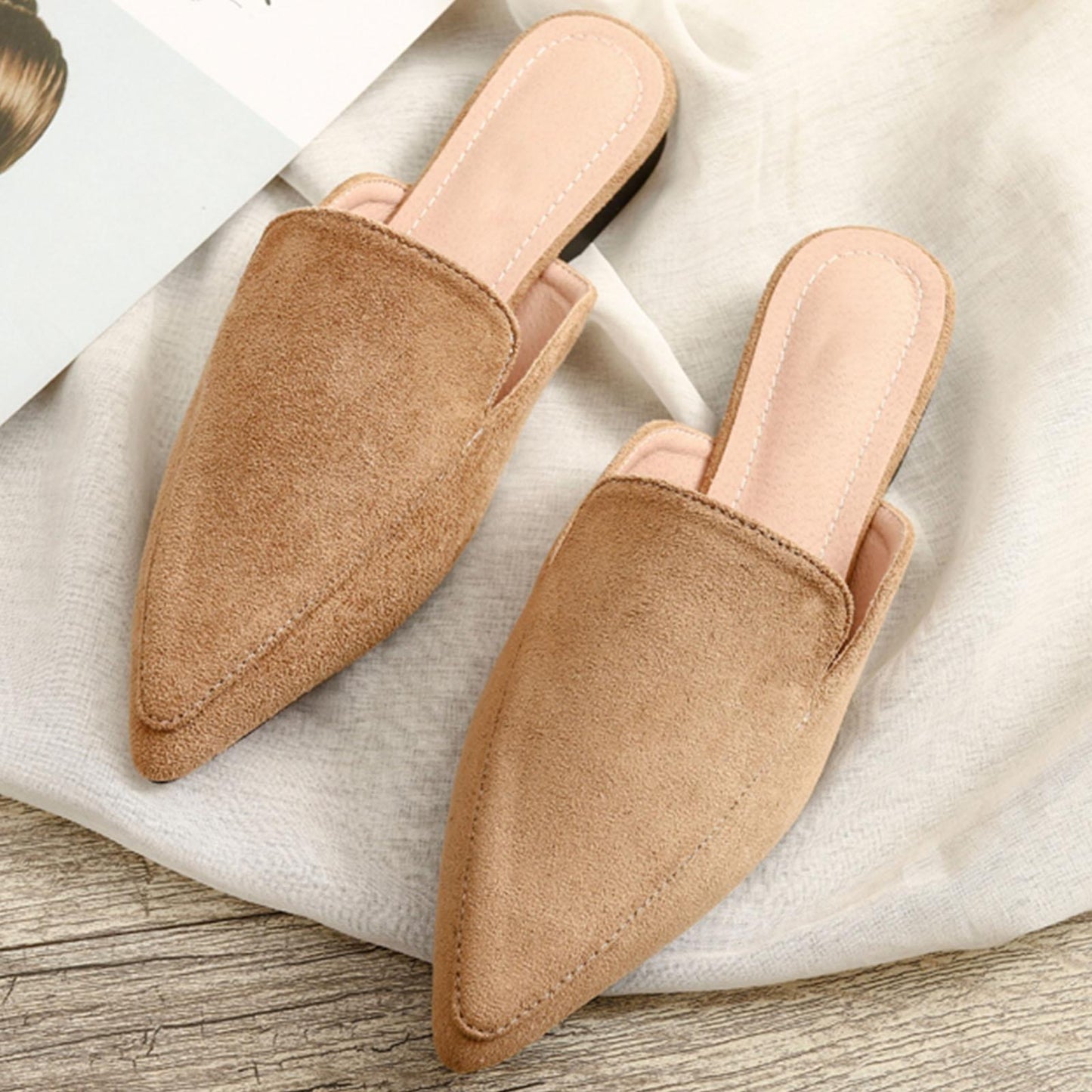 Back Open Soft Velvet Mules Ladies Shoes