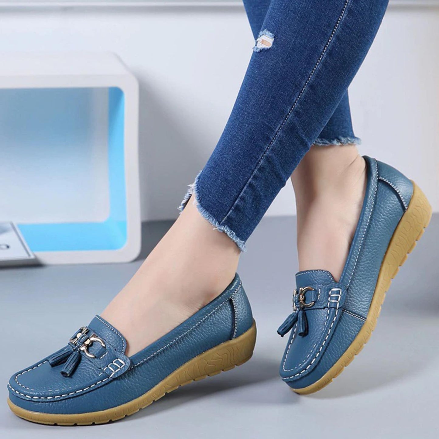 Genuine Leather Medicated Loafers For Women TB