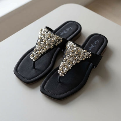 Glamour Stone Crusted Flats Slides - 1131|1920