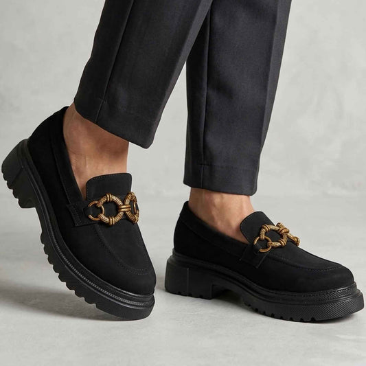 Chunky Suede Platform Loafers - 1452|3550