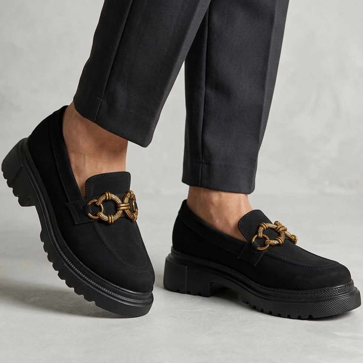 Chunky Suede Platform Loafers - 1452|3550
