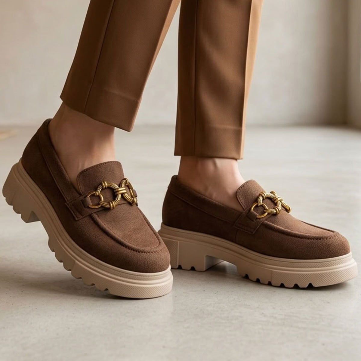 Chunky Suede Platform Loafers - 1452|3550