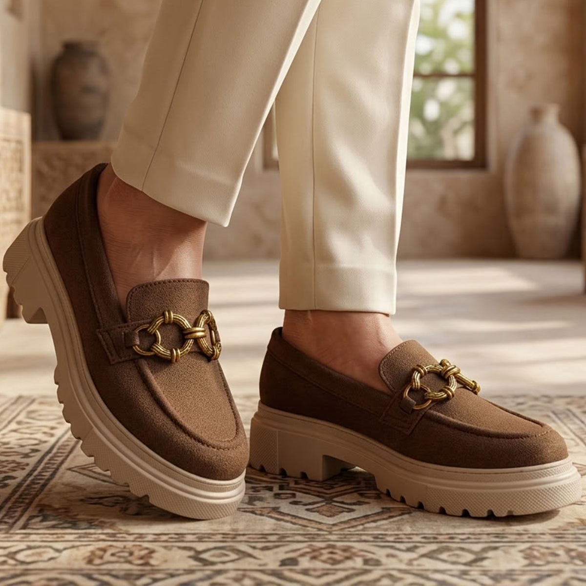Chunky Suede Platform Loafers - 1452|3550