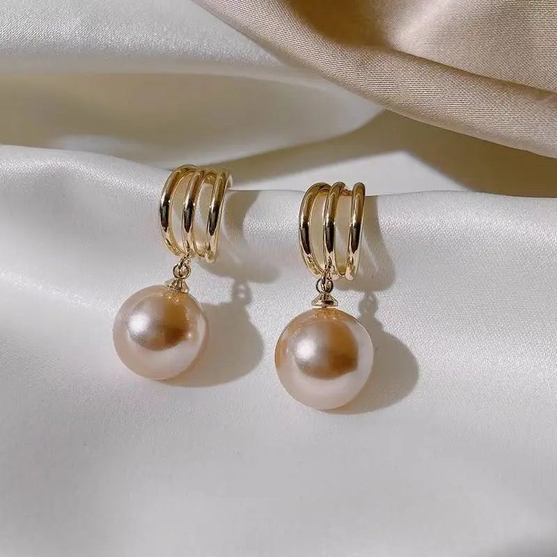 Three Hoop Pearl Earrings Ladies Jewelry