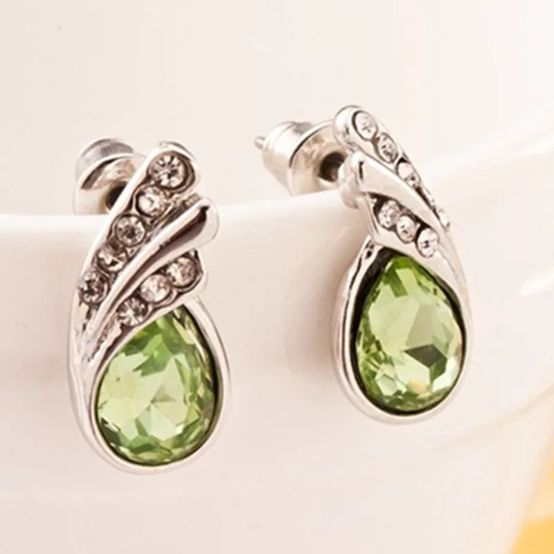Emerald Rhinestone Green Earrings Ladies Jewelry