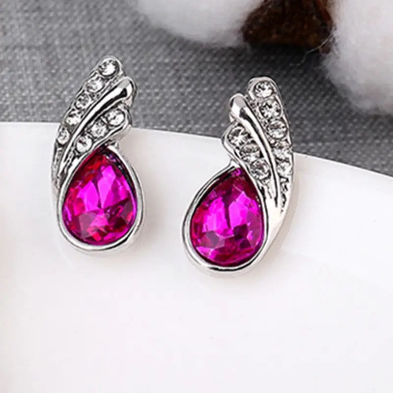 Emerald Rhinestone Pink Earrings Ladies Jewelry