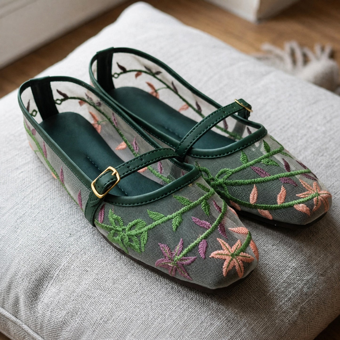 Embroidered Colorful Mesh Pumps - AECP|2150