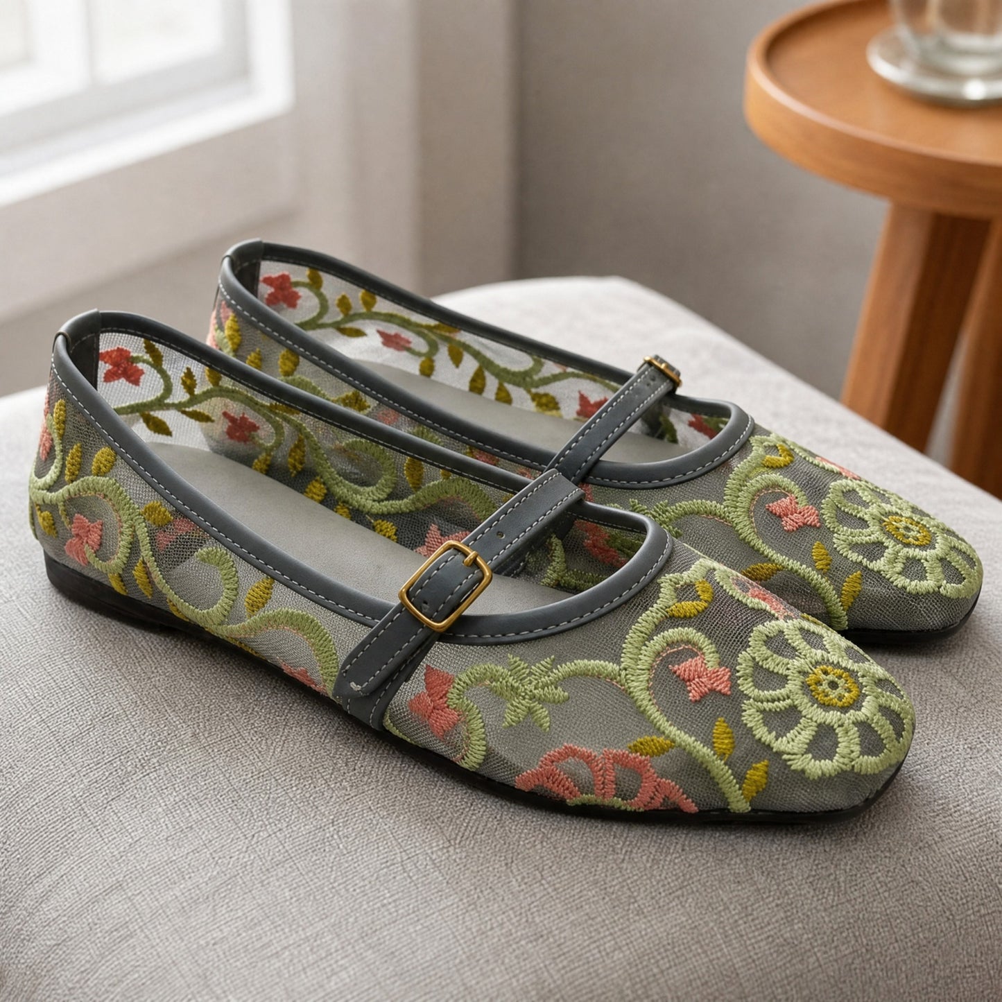 Embroidered Colorful Mesh Pumps - AECP|2150