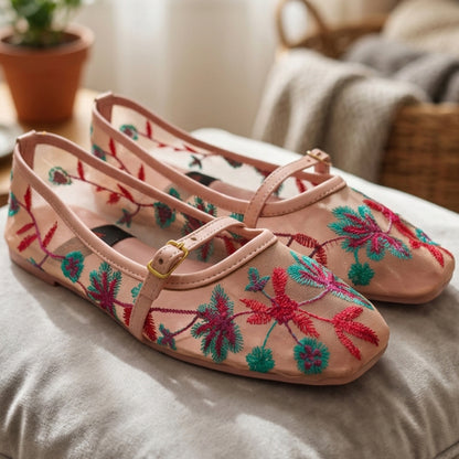 Embroidered Colorful Mesh Pumps - AECP|2150