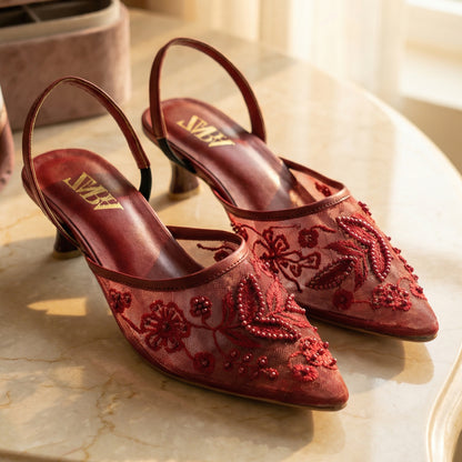 Embroidery Mesh Slingback Heels - AEZ|2950