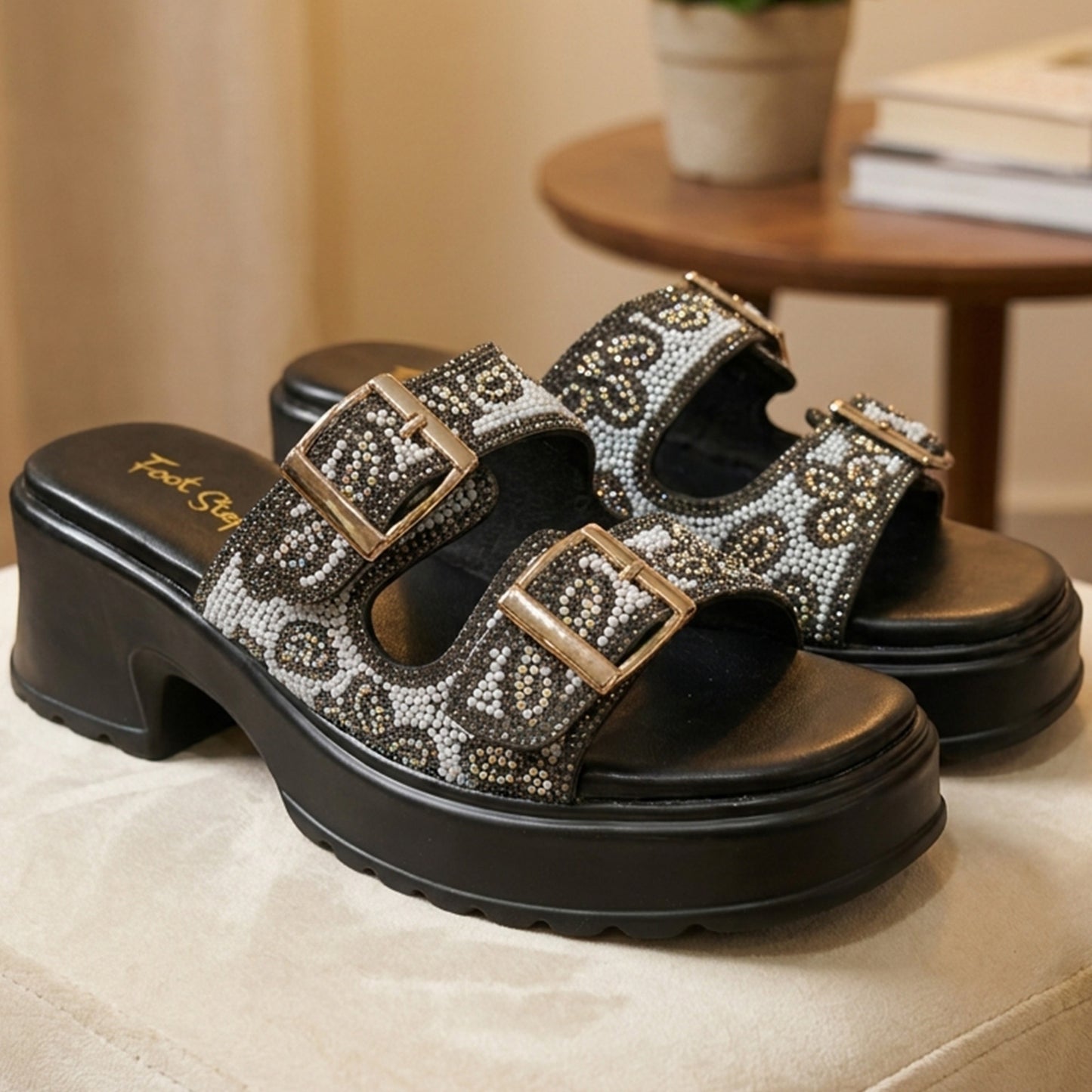 Luxe Beaded Platform Slides - ALSP|3090