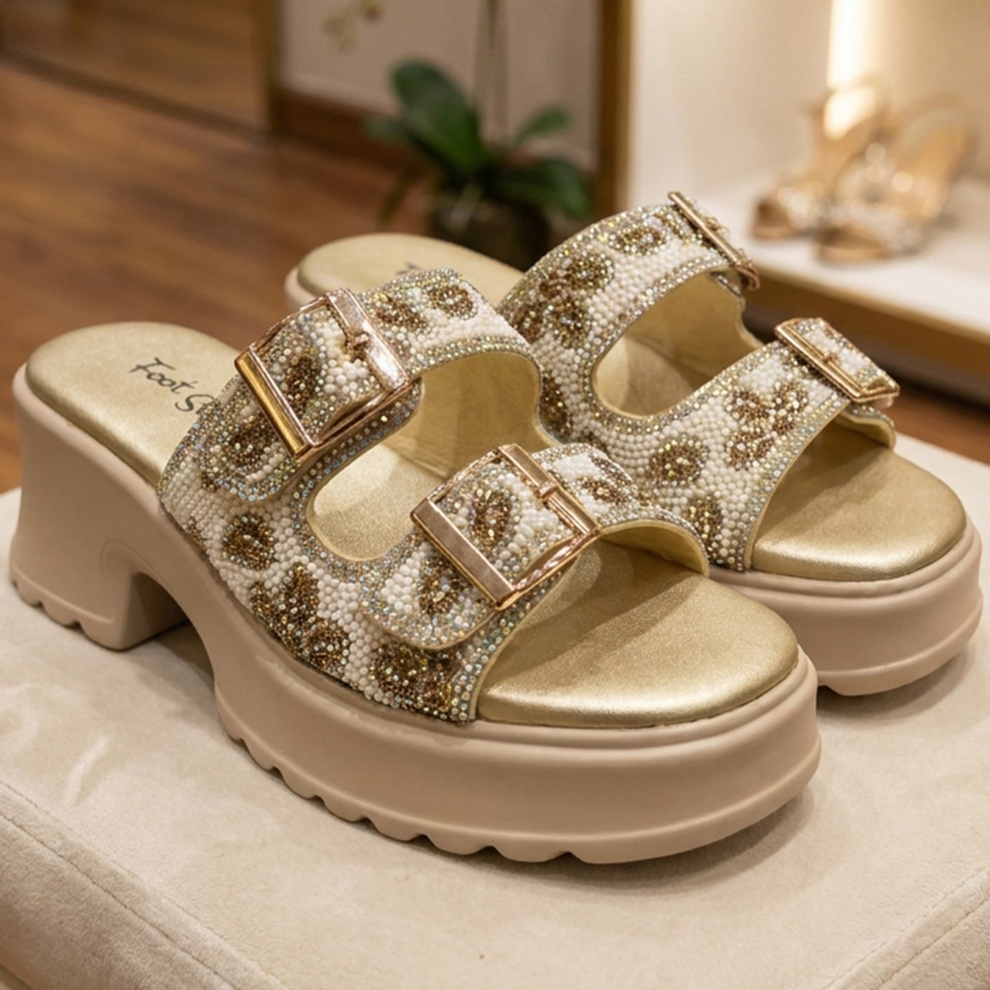 Luxe Beaded Platform Slides - ALSP|3090