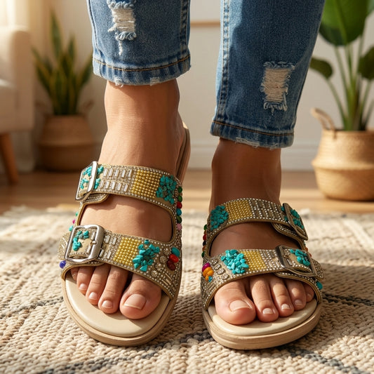 Midnight Oasis Beaded Slides - ARSP|3250