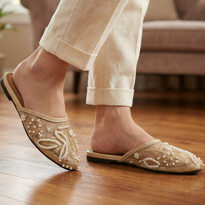 Pearl Mesh Back Open Flat Pumps - BOAEZ|1965