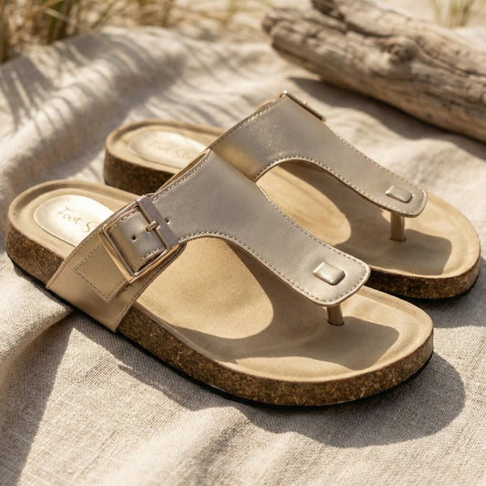 Cork Sole T-Strap Slippers - BRKNB|2800