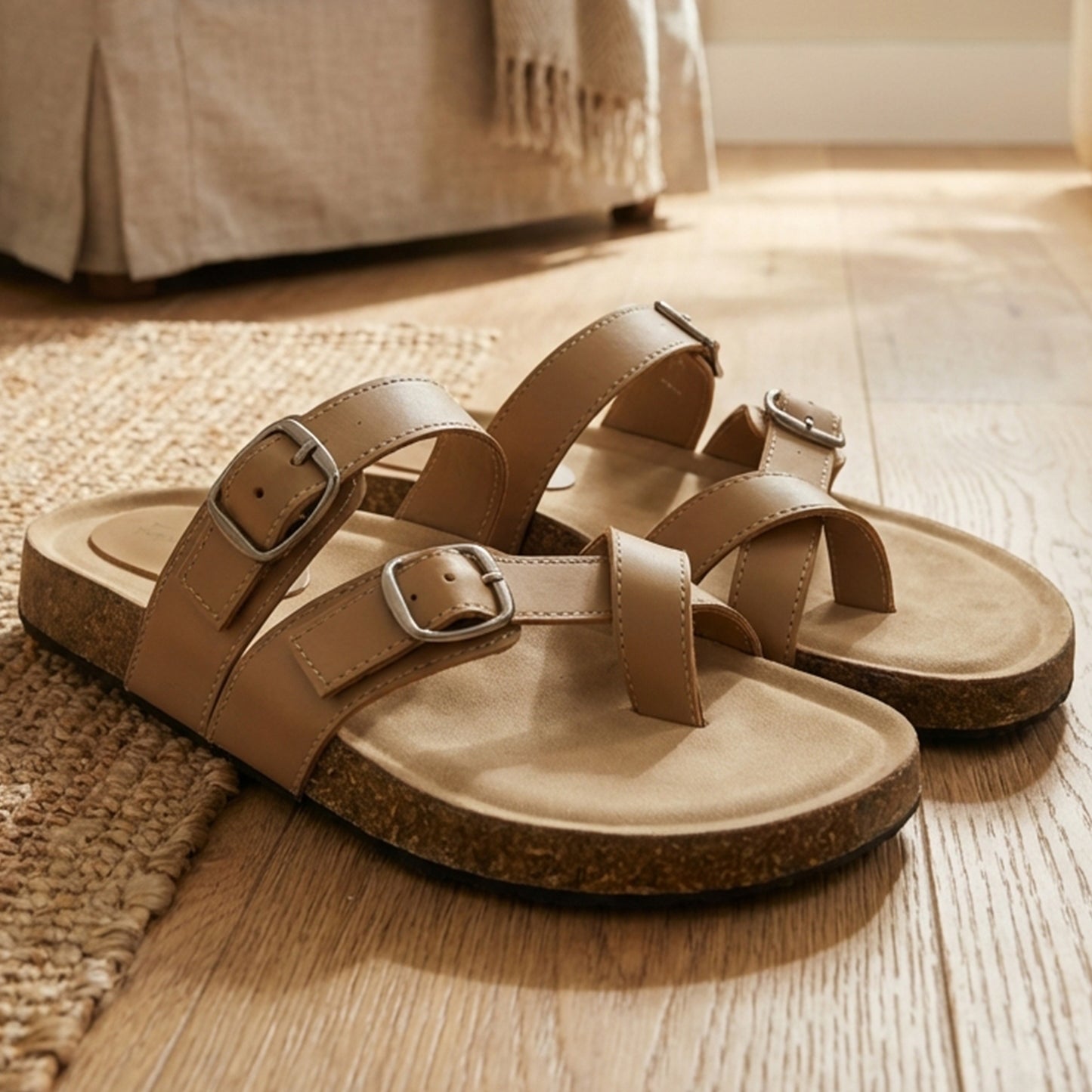 Cork Sole Toe Ring Slippers - BRKNCS|2490