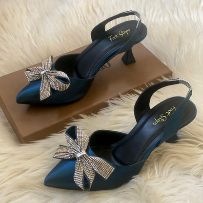 Kitten High Heels Bowknot Embellished Sandals