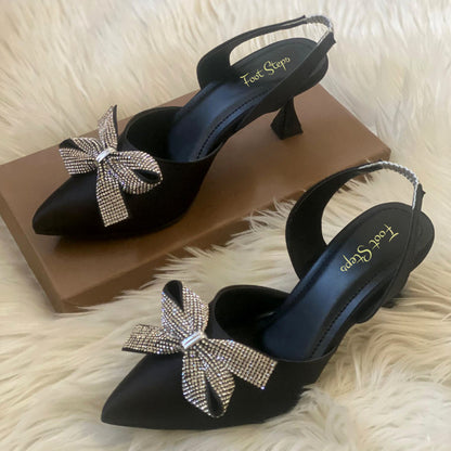 Kitten High Heels Bowknot Embellished Sandals