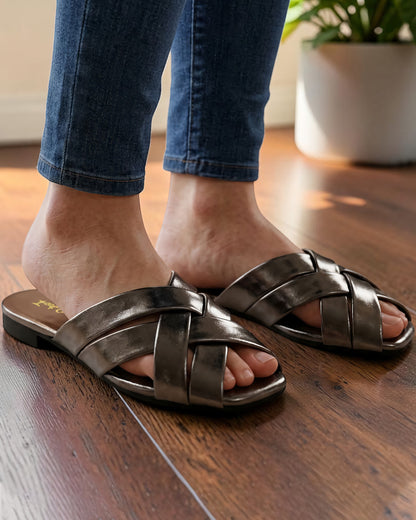 Metallic Criss-Cross Slip-on Mules - CTSF|1920