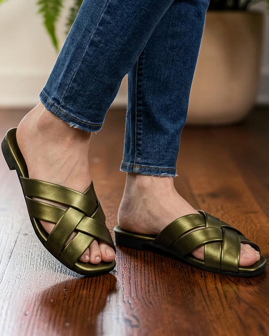Metallic Criss-Cross Slip-on Mules - CTSF|1920