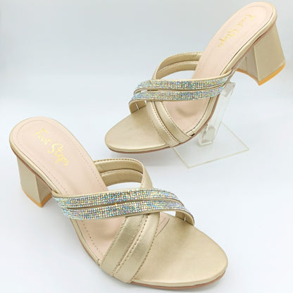 Embellished Block Heels Sandals - DPBH21350