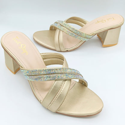 Embellished Block Heels Sandals - DPBH21350