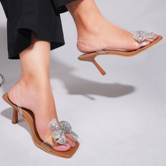 Kitten Heels Transparent Bowknot Sandals - JCH21550